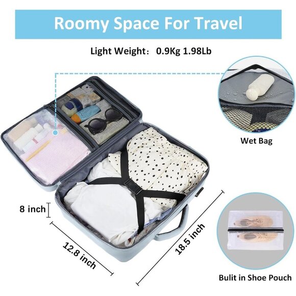 〽️Women Trendy Carry On Travel Backpack Blue w/USB Charging Port & Shoe Pouch main image 6